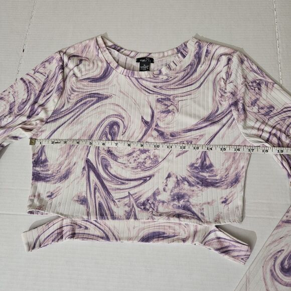 Rue 21 Womens Size XL Cut Out Waist Crop Long Sleeve Retro Tie-dye Y2K Abstract - Picture 6 of 9